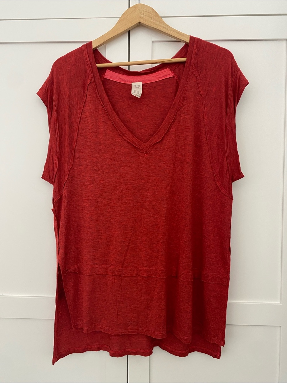 We The Free Burnt Orange Deep V-Neck Short Sleeve Outer Hem Oversized Sz Small